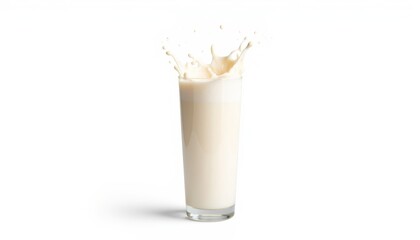 Splashing milk in a glass on a white background  