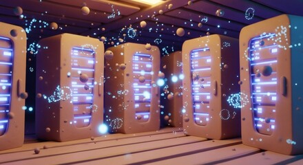 Woman immersed in augmented reality with interactive data displays in a futuristic room