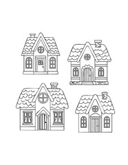 Fototapeta premium Cute Snowy houses with windows doors and chimneys