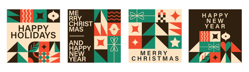 Merry Christmas And Happy New Year Vibrant Abstract Minimalist Geometric Poster Design Collection