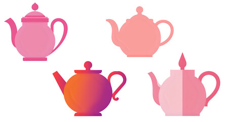 4つのピンクのティーポット