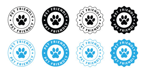pet friendly badge for pet products. paw print animal sign, label, sticker, stamp symbol. vector illustration. pet product label