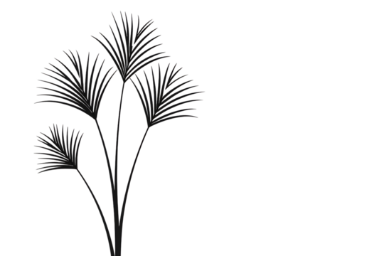 Elegant minimalist line art of feathery grass stalks swaying gently, perfect for serene, natural, and modern design projects.