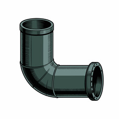 Illustration of a Dark Metal Pipe with Ninety Degree Bend for Plumbing and Industrial Applications Isolated on White Background Detailed Design