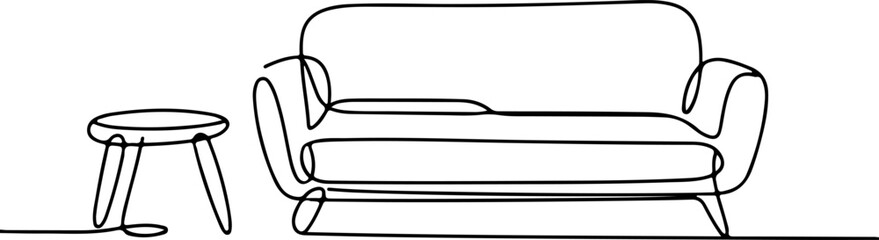 Minimalist Line Art Couch and Stool Illustration for Modern Decor