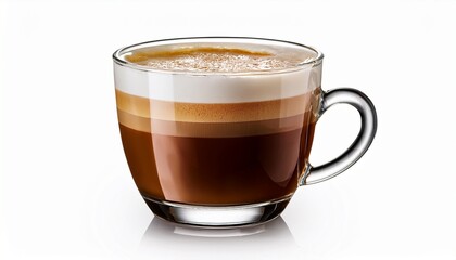 Frothy Coffee Drink A Classic Glass With Brown Liquid And White Foam Isolated On White