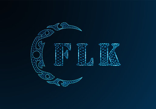 Low poly letter logo FLK design. FLK letter logo low poly vector design on blue color gradient background. FLK logo low poly design