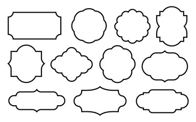 collection of vintage decorative frame shape. Set of vintage label and badges shape collections. Vector illustration. Blank Stickers and Label Frames Set