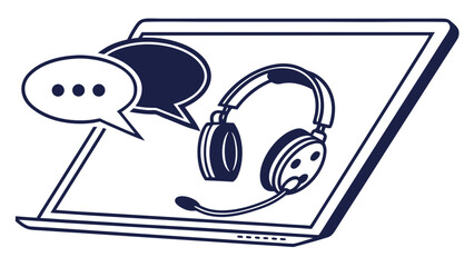 Laptop with Headphones and Speech Bubbles communication
