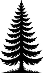 Obraz premium Elegant evergreen pine tree silhouette illustration, ideal for nature-themed graphic design projects and seasonal decor