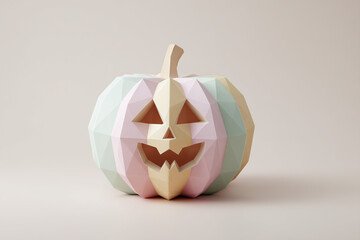 Pastel Polygons: Geometric pumpkin with pastel colors, a playful take on autumn traditions and modern design. Halloween decor in pastel.