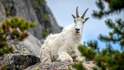 Mountain goat resting on a rocky outcrop