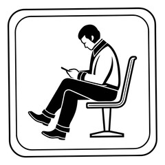 Man sitting on chair looking at phone icon mobile