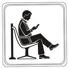 Man sitting on chair using smartphone vector icon