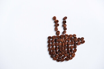 Cup of coffee icon from beans isolated on white background