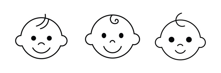 Vector art of set of baby face icon. child head line icon. vector illustration 
