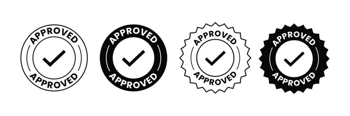 Approved check mark badge icon set. confirmation, agreement, choice, correct badge stamp seal. vector illustration 