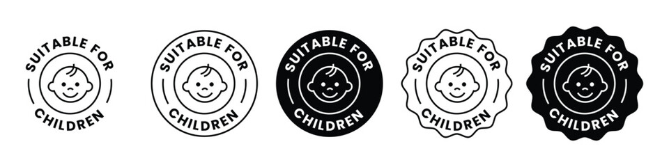 suitable for children label vector set. baby safety label stamp. baby product sticker set. vector illustration 