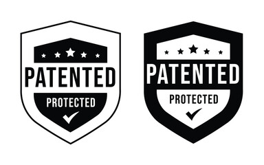 patented and protected shield badge. guarantee, quality, assurance mark symbol. vector illustration