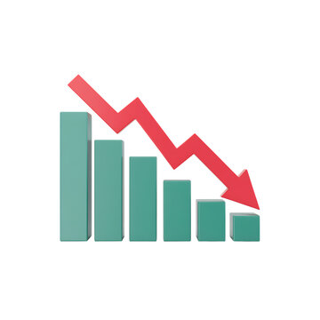 Teal bars red arrow downward trend bar graph business
