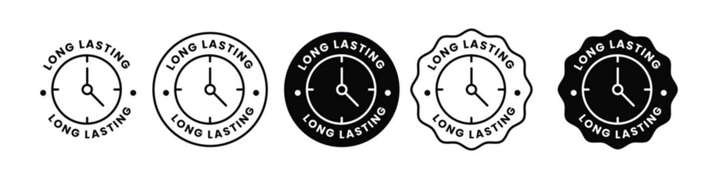 Long lasting icons set, logo, label, badge, sticker, symbol, emblem, stamp. Long lasting badge set. Pharma or beauty label for product packaging design. vector illustration 