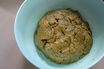 Close-up of homemade mint cookies dough before baking