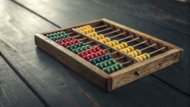 Miniature abacus with colorful beads for math calculations
