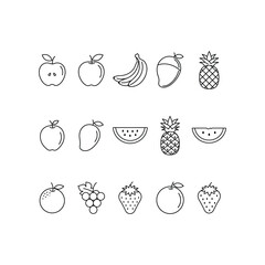 Fresh fruit outline icons offer a clean and healthy lifestyle aesthetic perfect for food blogs, nutrition guides, and vibrant summer menus