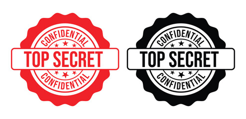 Two top secret confidential seals one red and one black in color