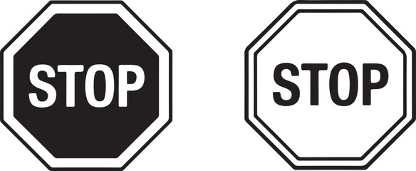 Black and White Stop Road Sign 3D Render Prohibited Traffic Symbol Illustration