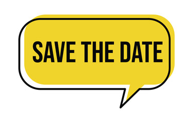 Save the date tag. Round sticker badge with offer. Calendar meeting offer. Save appointment message. Paper label banner. Save date adhesive tag. Vector