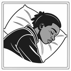 Person sleeping on pillow black and white illustration
