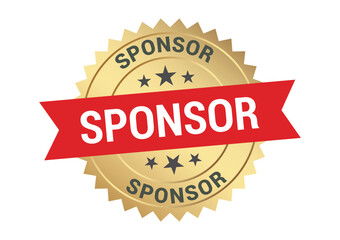 Gold sponsor badge with red ribbon a symbol of support