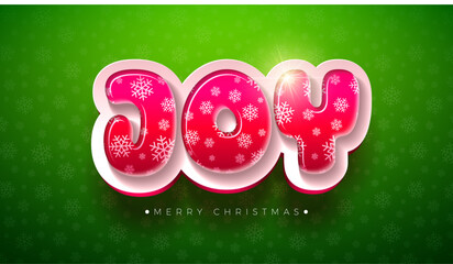 Merry Christmas and Happy New Year Greeting Card Banner with 3d Snowflake Pattern Candy Joy Typography Lettering on Green Background. Vector Xmas Holiday Season Design with Decoration Elements for