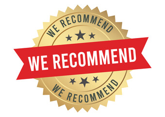 Golden recommendation badge with red ribbon and star details displayed clearly