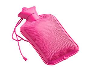 Vivid pink rubber hot water bottle with a twisted cap and attached tie