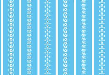 soft delicate pastel blue and white floral botanical scandinavian ticking stripe with scandi flowers and leaves seamless pattern , vector illustration repeat design print