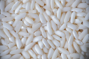 Close-up of white sticky rice grains