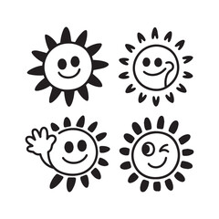 Playful Cartoon Sun Sprite Sheet with Happy Expressions Silhouette Design.