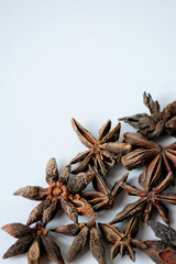 Close-up of dried star anise isolated on white background