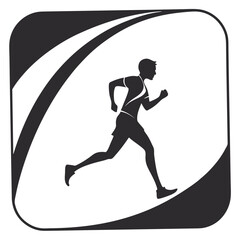 Silhouette of a runner in motion on a white background