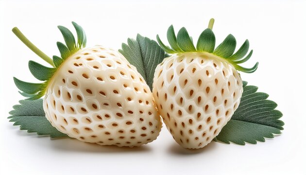 Two White Strawberry Or Pineberry Berries Isolated On White Background
