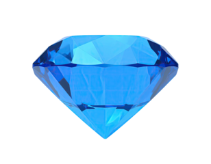 Shimmering, brilliant blue gem with many facets, isolated on black background