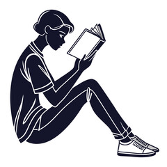 Silhouette of person reading a book with transparent background