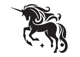 Obraz premium unicorn horses logo silhouette vector, silhouette head unicorn silhouette vector illustration, unicorn silhouette vector, magic unicorn horses logo silhouettes vector on a white background
