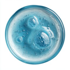 A close-up shot of a clear blue gel, showing bubbles and textures