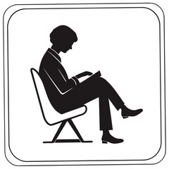 Silhouette of person sitting and reading on a white background