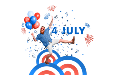 Composite collage image of funny man celebrate party national independence america day fourth july concept freak bizarre unusual fantasy