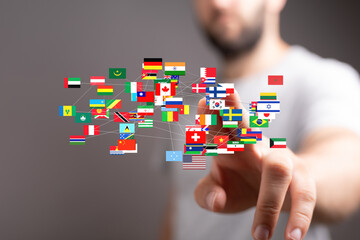 Image of interconnected flags representing global network, international business, and world connections.