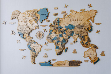An exquisitely crafted Detailed Wooden World Map that incorporates Nautical Elements beautifully © Kantemir Production